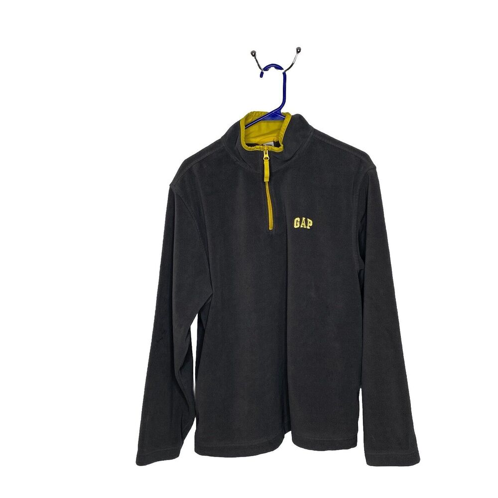 GAP Fleece Gray Grey Yellow Y2K Vintage Quarter-Zip Pull Over Jacket Mens Large